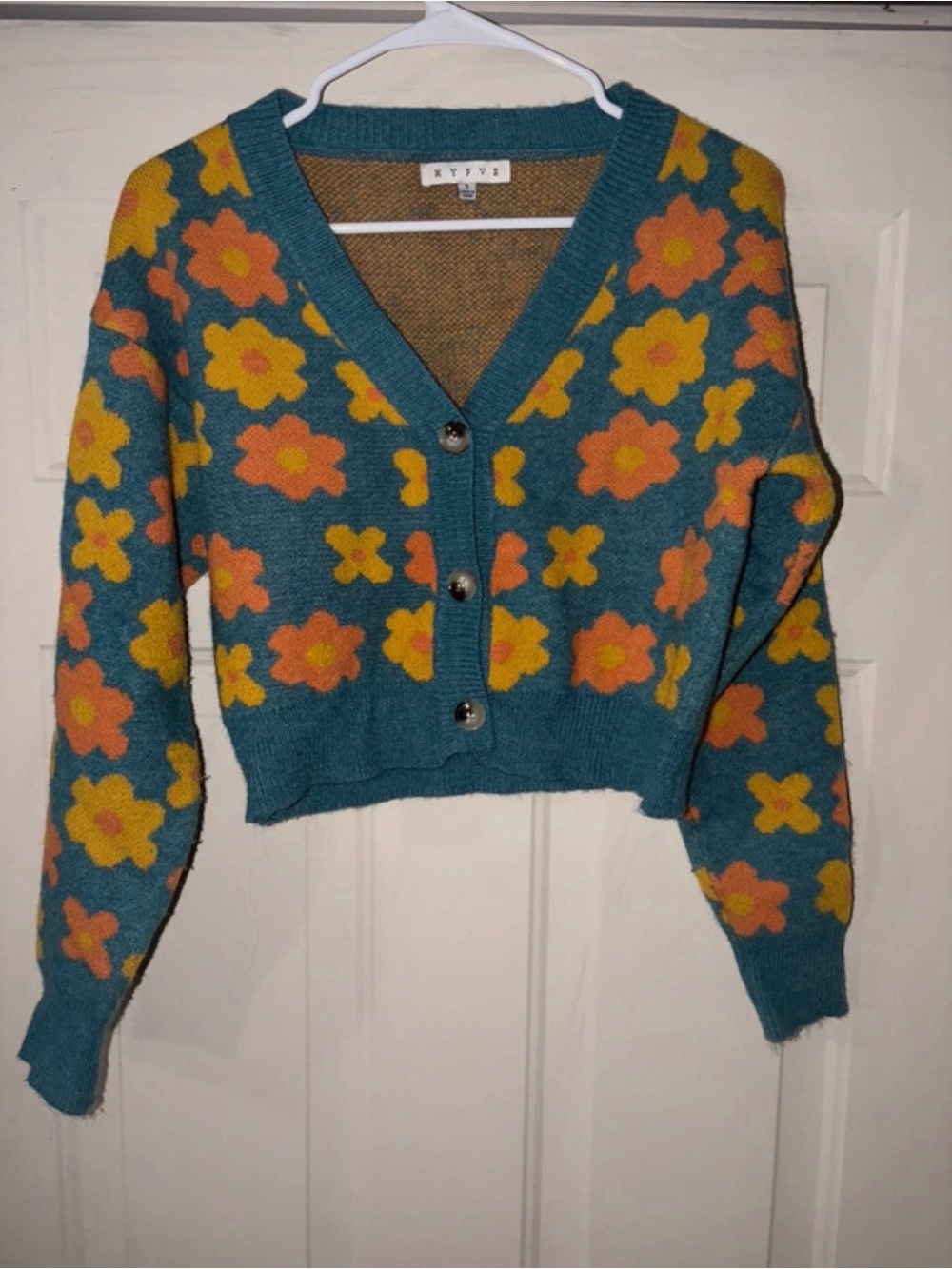 HYFVE Teal With Orange/Yellow Flowers
Cardigan Size S.